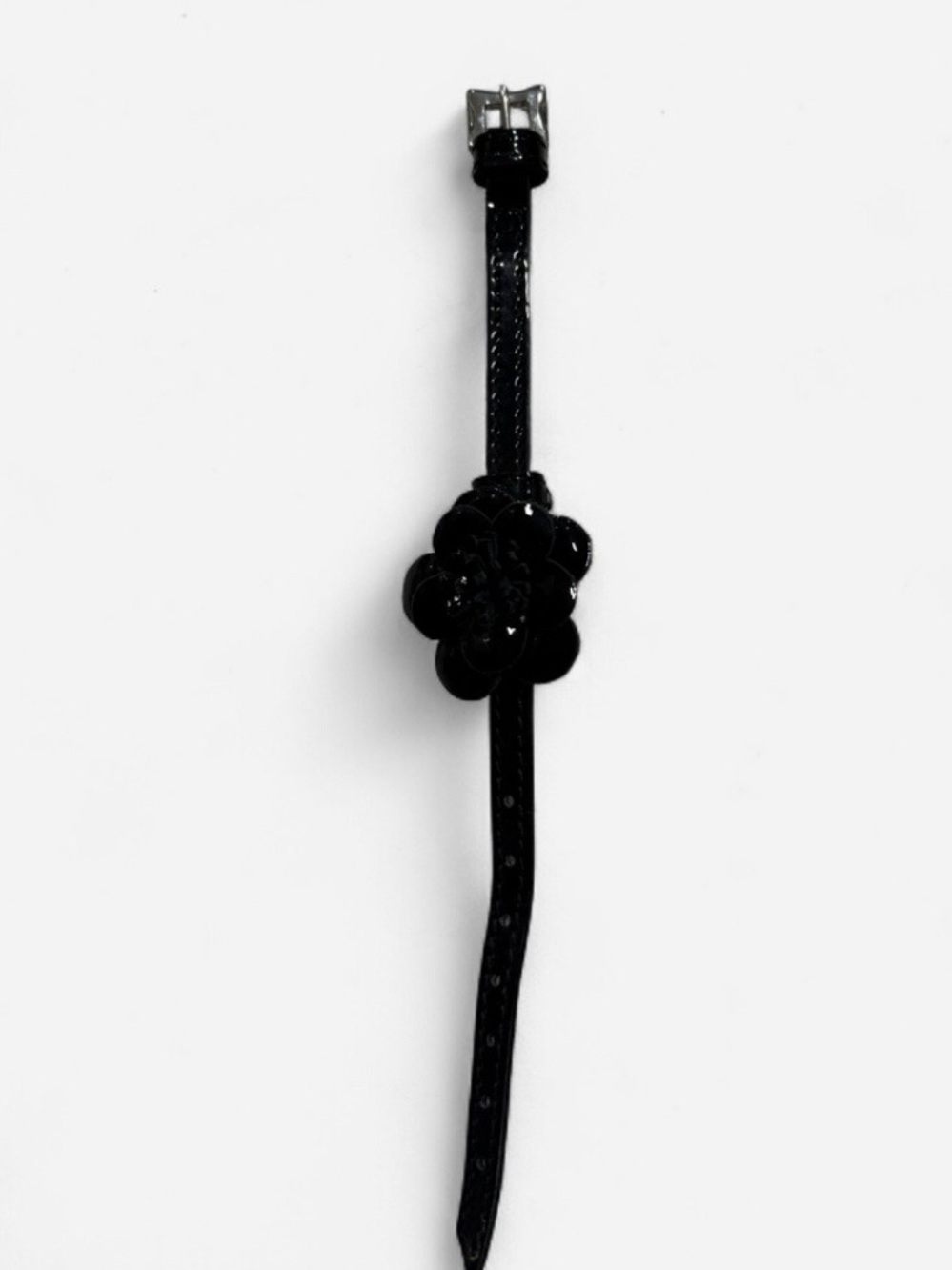 Anne Fontaine Black Patent Leather Flower Bracelet
